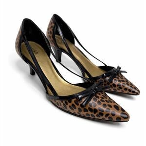 Leopard Print Pointed Toe Kitten Heels w/ Bow Y2K Detail  Classic Chic Pumps 9